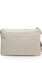 Kooky Beige And Multi Floral Embellished Handloom Cotton Canvas Sling Bag