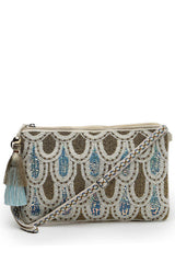 Kooky Beige, Copper And Multi Embellished Handloom Cotton Sling Bag