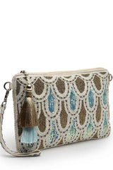 Kooky Beige, Copper And Multi Embellished Handloom Cotton Sling Bag