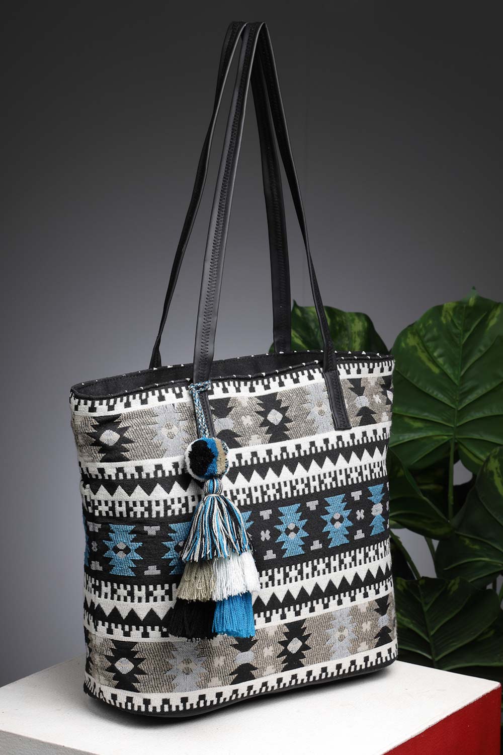 Geomat Blue And Multi Ikat Cotton Jacquard Tote Bag