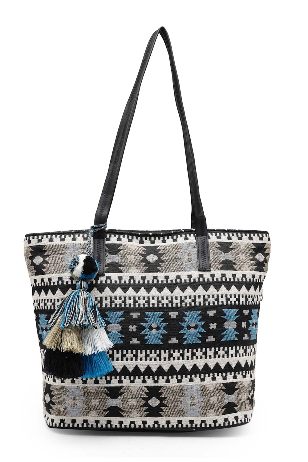 Geomat Blue And Multi Ikat Cotton Jacquard Tote Bag