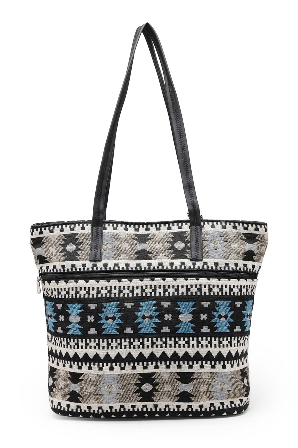 Geomat Blue And Multi Ikat Cotton Jacquard Tote Bag