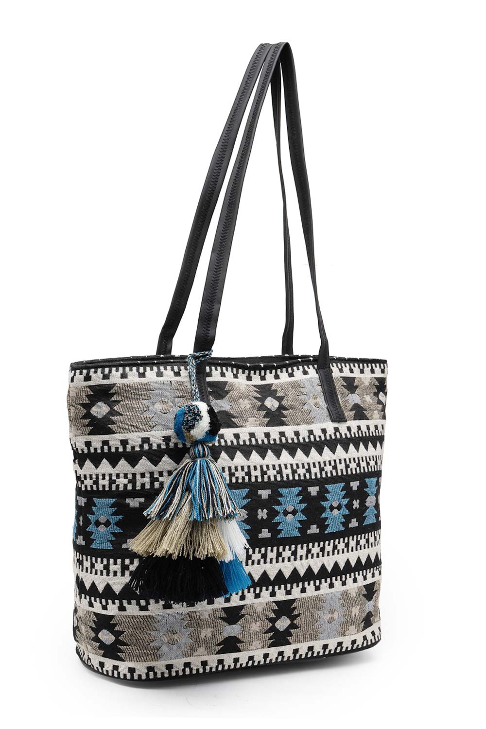 Geomat Blue And Multi Ikat Cotton Jacquard Tote Bag