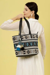 Geomat Blue And Multi Ikat Cotton Jacquard Tote Bag