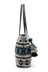 Geomat Blue And Multi Ikat Cotton Jacquard Tote Bag