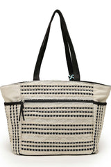 Boho Beige And Black Striped Cotton Jacquard Tote Bag