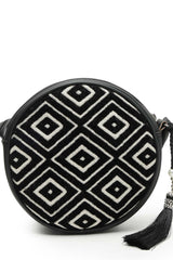 Boho Black And Off White Diamond Cotton Jacquard Sling Bag