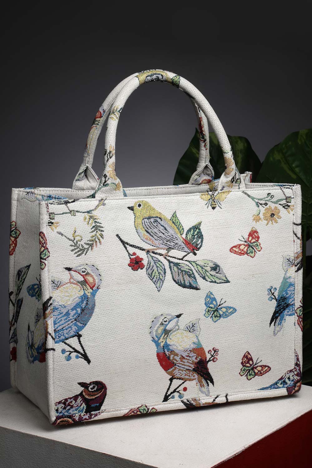 Natural & Multi Toile Cotton Jacquard Handheld Bag