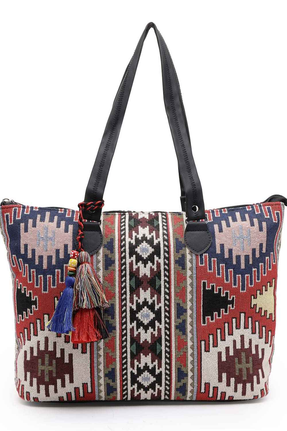 Tribal Multi And Black Ikat Cotton Jacquard Tote Bag