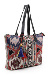 Tribal Multi And Black Ikat Cotton Jacquard Tote Bag