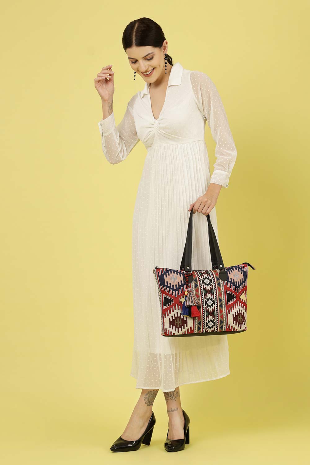 Tribal Multi And Black Ikat Cotton Jacquard Tote Bag