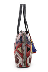 Tribal Multi And Black Ikat Cotton Jacquard Tote Bag