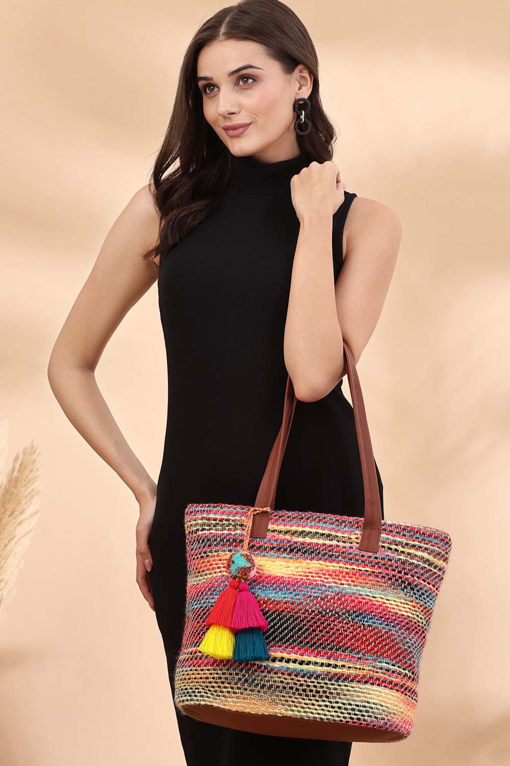 Multi-Color Stripe Cotton Tote Bag