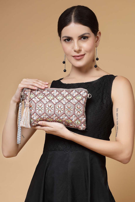 Kooky Silver And Multi Geometric Embellished Polycotton Sling Bag