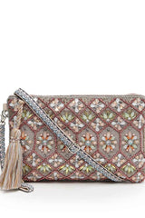 Kooky Silver And Multi Geometric Embellished Polycotton Sling Bag