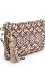 Kooky Silver And Multi Geometric Embellished Polycotton Sling Bag