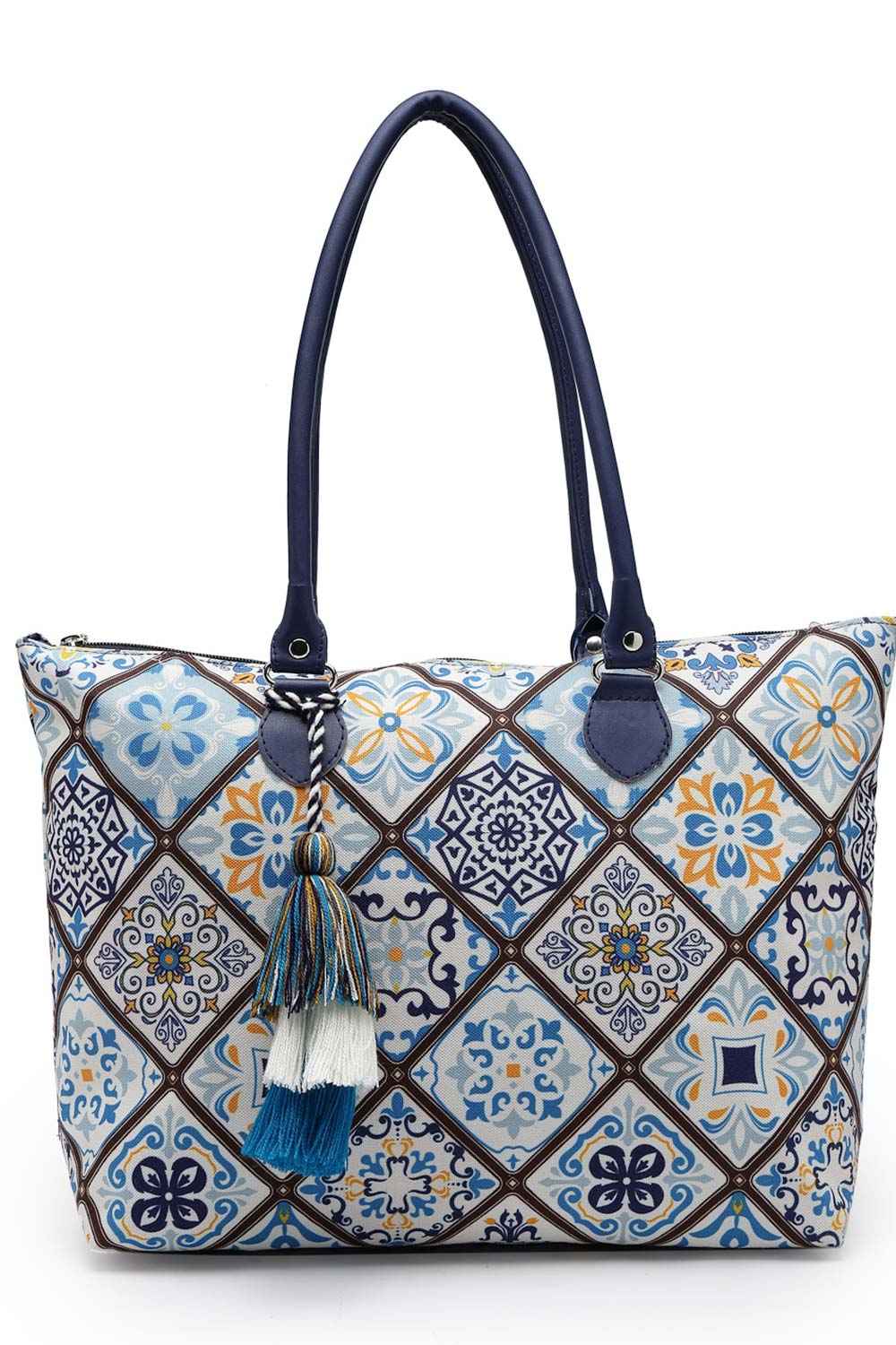 Geomat White, Blue And Multicolor Ethnic Printed Polycotton Shoulder Bag