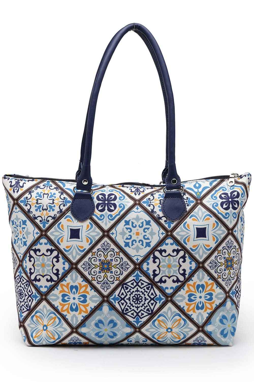 Geomat White, Blue And Multicolor Ethnic Printed Polycotton Shoulder Bag