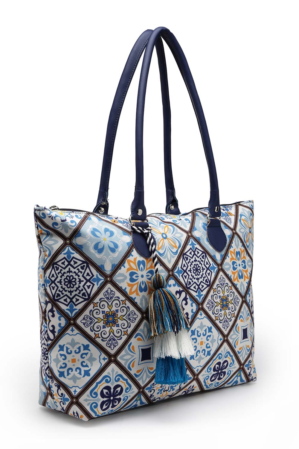 Geomat White, Blue And Multicolor Ethnic Printed Polycotton Shoulder Bag