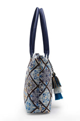 Geomat White, Blue And Multicolor Ethnic Printed Polycotton Shoulder Bag