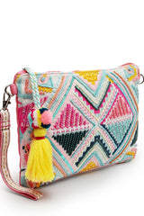 Boho Fluorescent Pink And Multi Ethnic Cotton Jacquard Sling Bag