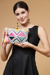 Boho Fluorescent Pink And Multi Ethnic Cotton Jacquard Sling Bag