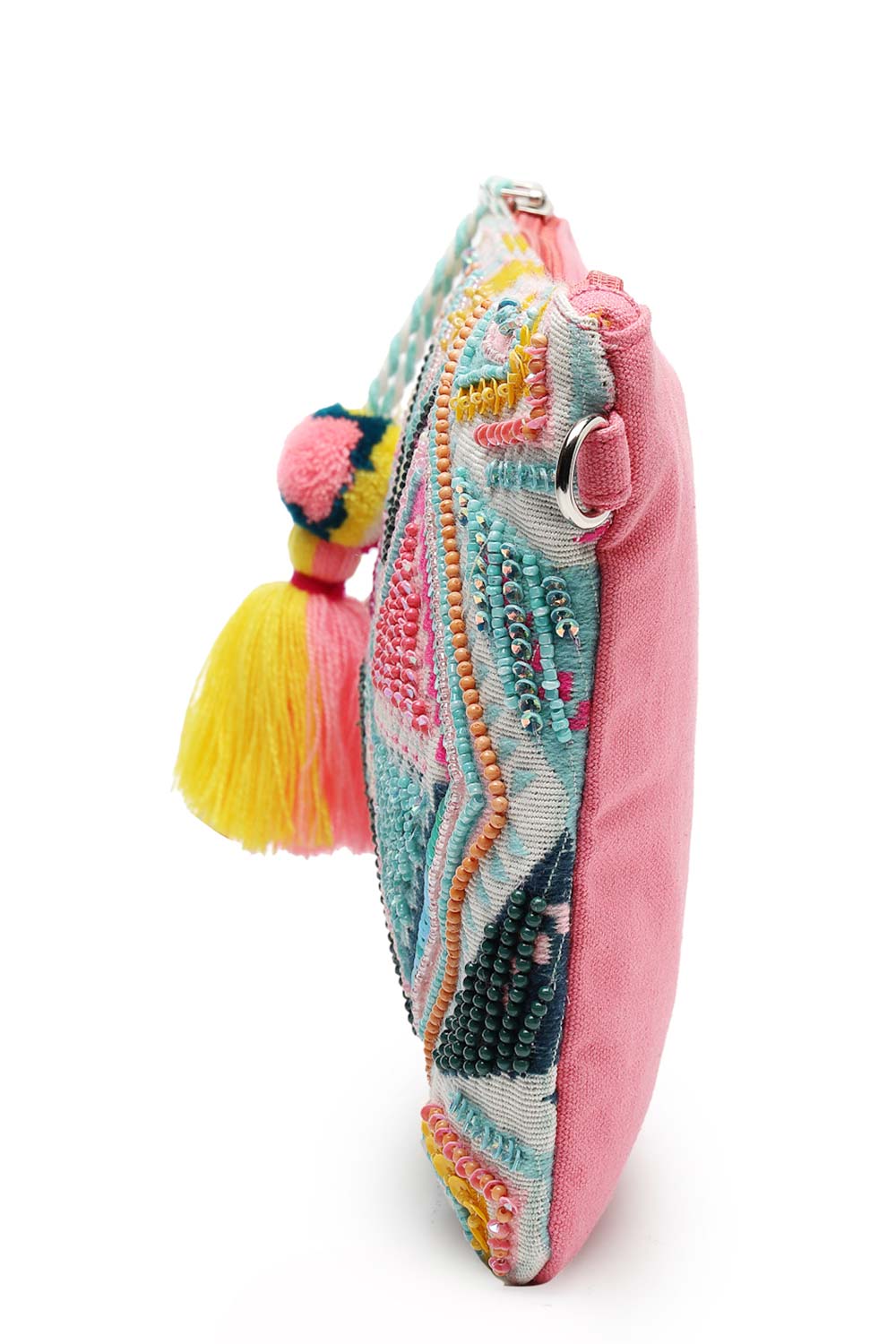 Boho Fluorescent Pink And Multi Ethnic Cotton Jacquard Sling Bag