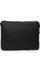 Lush Black And Grey Floral Embroidered Polysuede Sling Bag