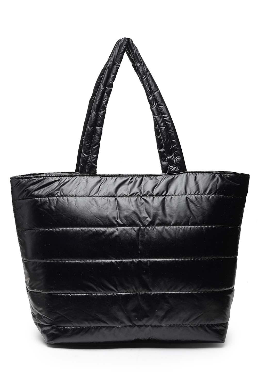 Uno Black Striped Quilted Polyester Tote Bag