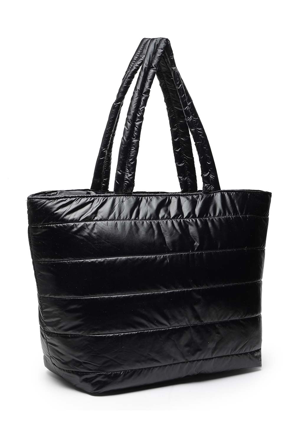 Uno Black Striped Quilted Polyester Tote Bag