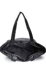 Uno Black Striped Quilted Polyester Tote Bag