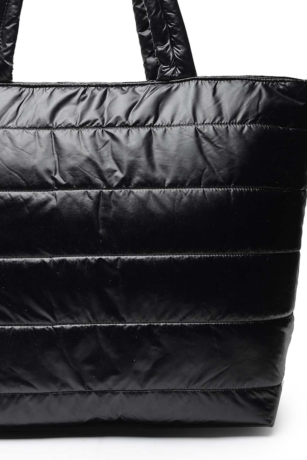 Uno Black Striped Quilted Polyester Tote Bag