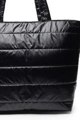 Uno Black Striped Quilted Polyester Tote Bag