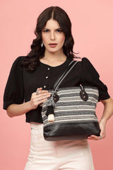 Geomat Black And White Striped Cotton Jacquard Tote Bag