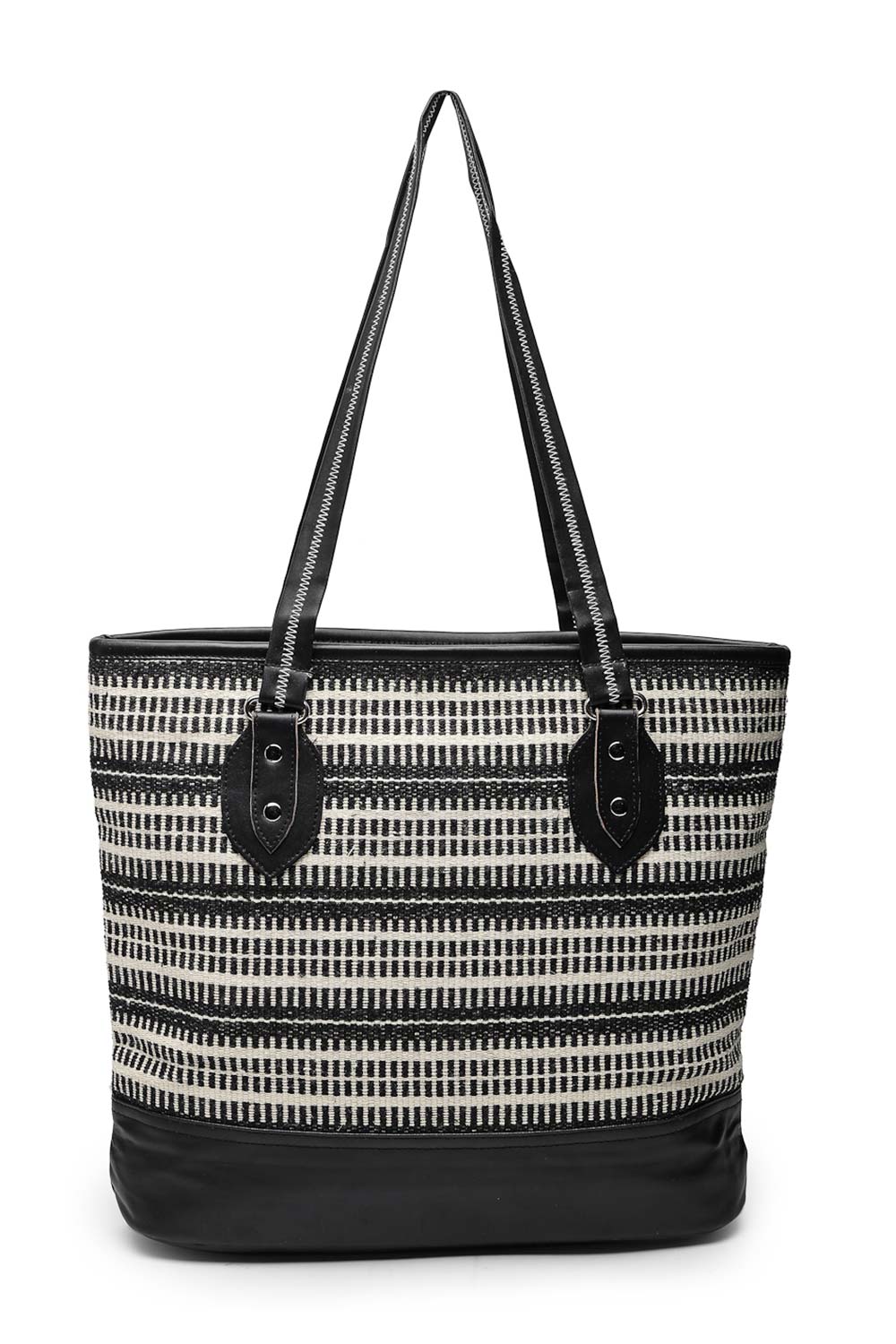 Geomat Black And White Striped Cotton Jacquard Tote Bag