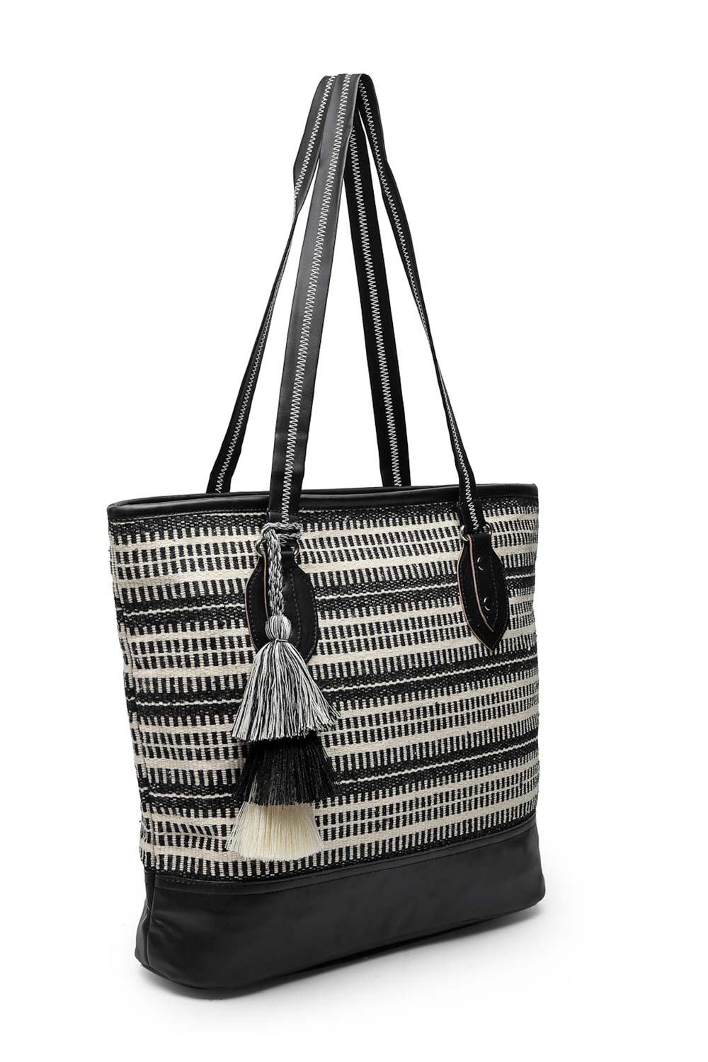 Geomat Black And White Striped Cotton Jacquard Tote Bag