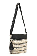 Beige Embellished Cotton Sling Bag