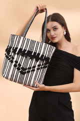 White Stripe Cotton Tote Bag