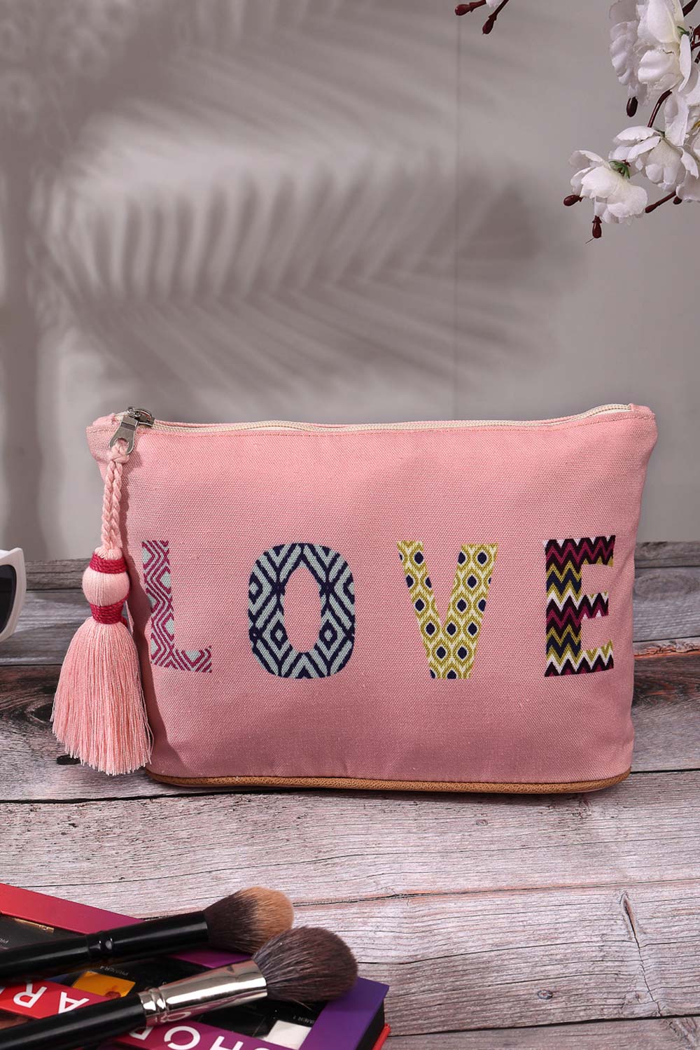 Pink Printed Cotton Canvas Handheld Bag