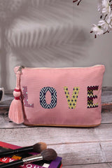 Pink Printed Cotton Canvas Handheld Bag