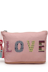 Pink Printed Cotton Canvas Handheld Bag