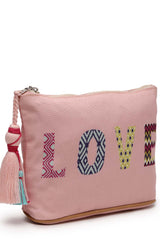 Pink Printed Cotton Canvas Handheld Bag