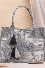 Beige Jacquard Cotton Handheld Bag