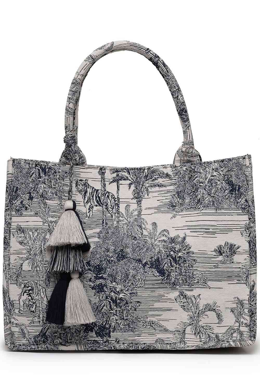 Beige Jacquard Cotton Handheld Bag