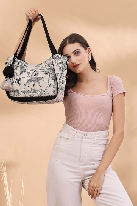 White Jacquard Cotton Tote Bag