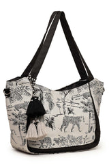 White Jacquard Cotton Tote Bag