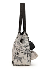 White Jacquard Cotton Tote Bag