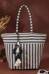 White Stripe Jacquard Cotton Tote Bag