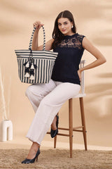 White Stripe Jacquard Cotton Tote Bag