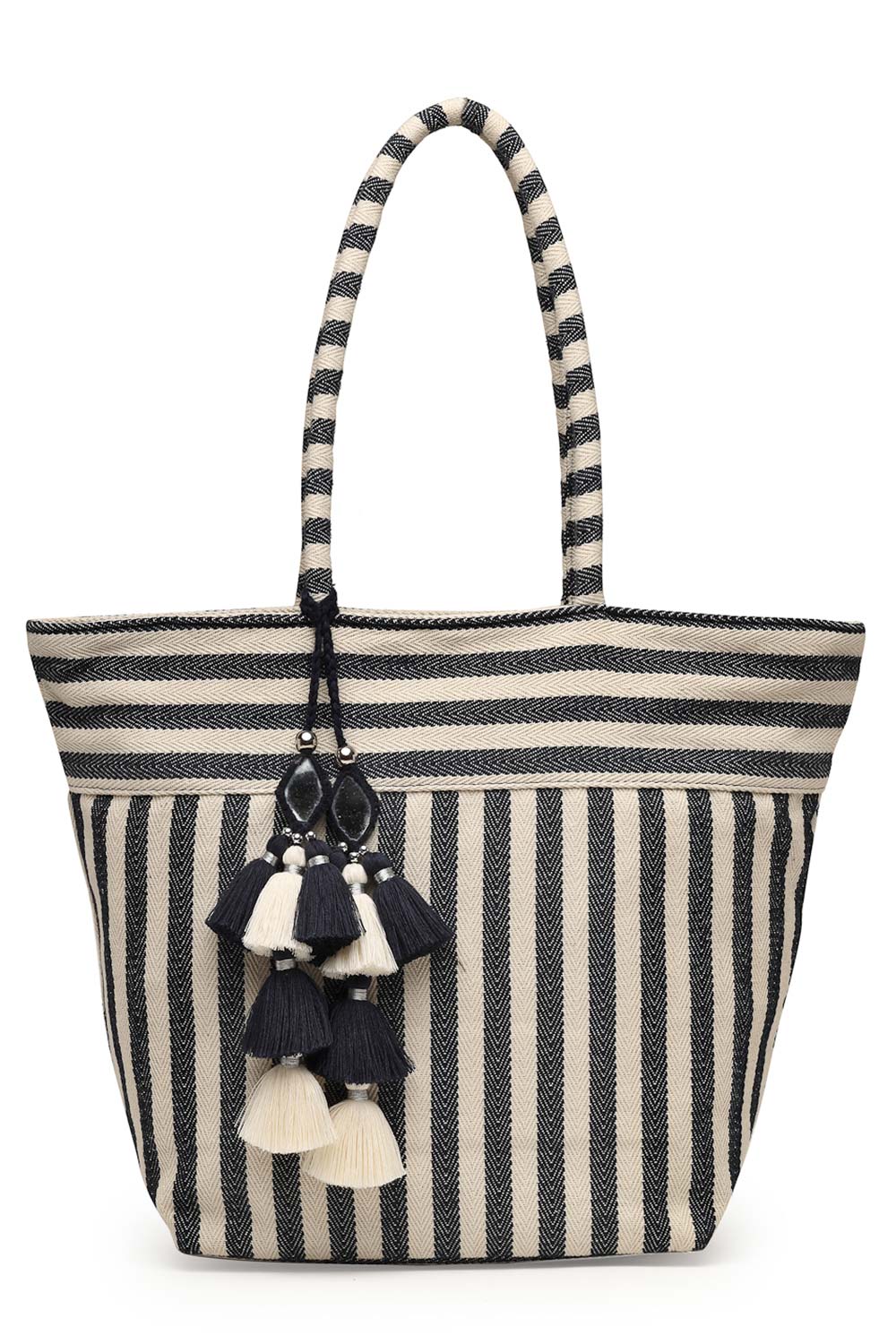 White Stripe Jacquard Cotton Tote Bag